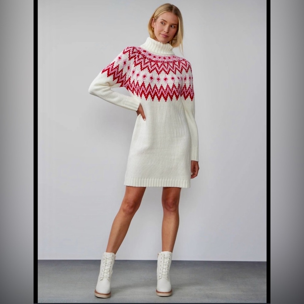 Francesca's cream, pink and red sweater dress